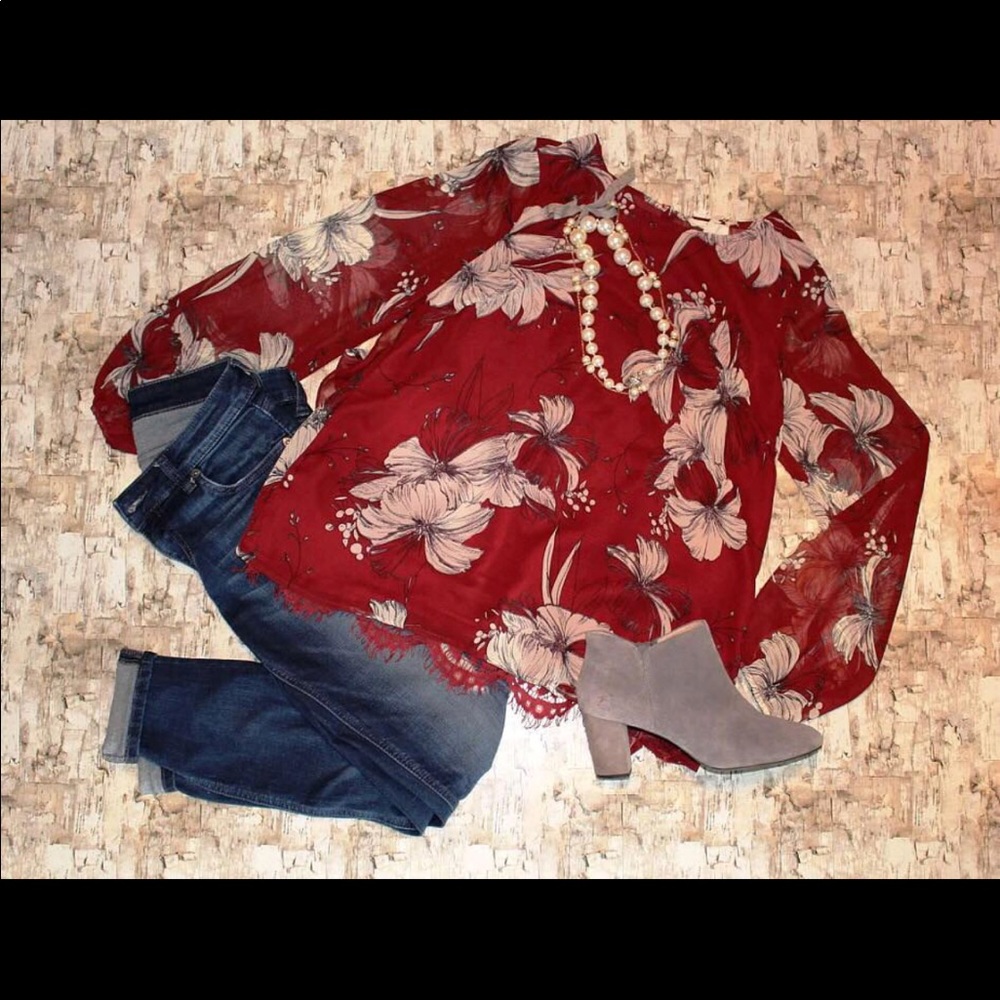 Red floral top/ mustard floral top